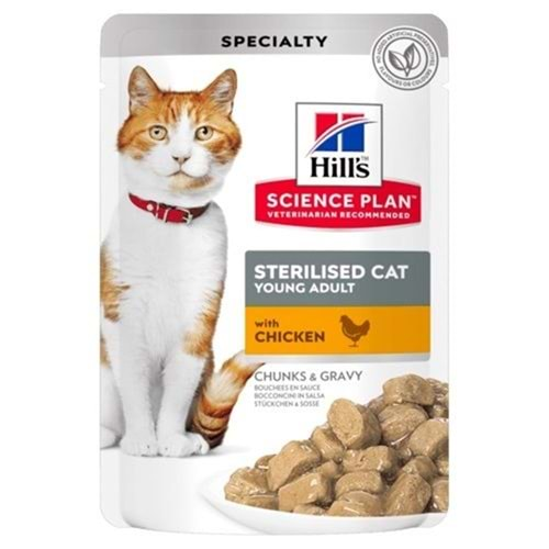 Hills Pouch Young Adult Sterilised With Chicken Chunks & Gravy Tavuk Etli Kısırlaştırılmış Yetişkin Kedi Yaş Maması 85 Gr