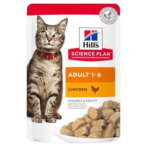 Hills Pouch Adult 1-6 With Chicken Chunks & Gravy Tavuk Etli Yetişkin Kedi Yaş Maması 85 Gr