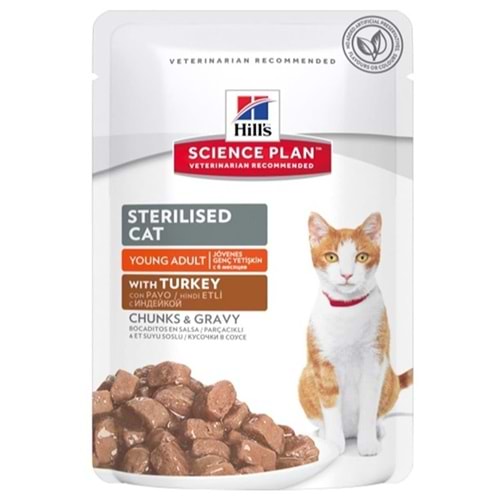 Hills Pouch Young Adult Sterilised With Turkey Chunks & Gravy Hindi Etli Kısırlaştırılmış Yetişkin Kedi Yaş Maması 85 Gr