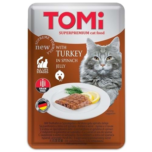 Tomi Pouch Grain Free With Turkey In Spinach Jelly Hindi ve Ispanak Tahılsız Pate Kedi Yaş Maması 100 Gr