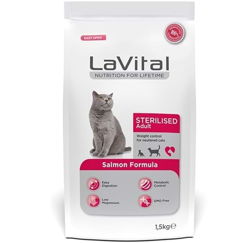 LaVital Sterilised Adult Salmon Formula Kısırlaştırılmış Somonlu Kedi Maması (1,5 Kg)