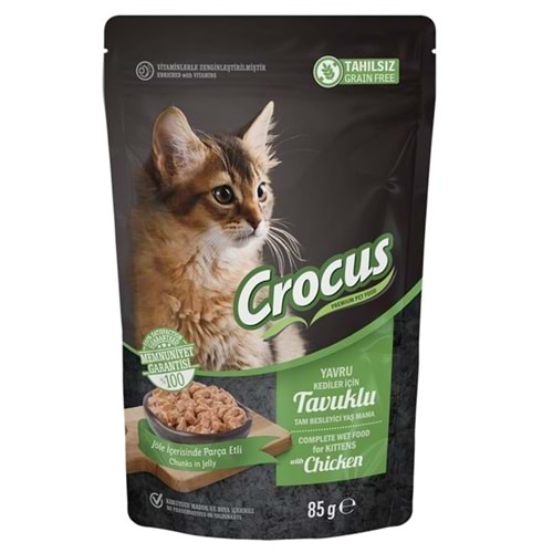 Crocus Pouch Kitten Chicken Tavuklu Jöleli Tahılsız Yavru Kedi Yaş Maması (85 Gr)