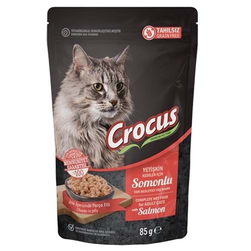 Crocus Pouch Adult Salmon Somonlu Jöleli Tahılsız Yetişkin Kedi Yaş Maması (85 Gr)