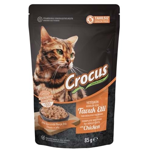 Crocus Pouch Adult Chicken Tavuklu Jöleli Tahılsız Yetişkin Kedi Yaş Maması (85 Gr)