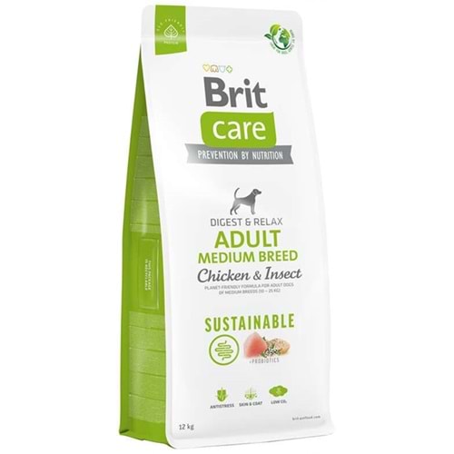 Brit Care Sustainable Adult Medium Breed Chicken Insect Tavuk ve Larvalı Orta Irk Yetişkin Köpek Mamas (12 Kg)