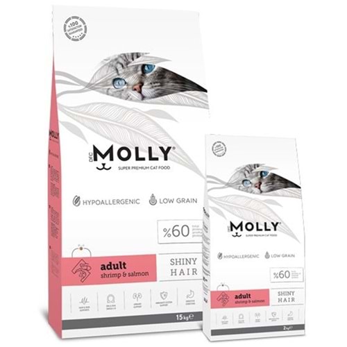 Molly Adult Shiny Hair Shrimp & Salmon Karidesli ve Somonlu Tahılsız Yetişkin Kedi Maması 2 Kg