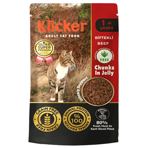 Klicker Pouch Adult Beef Biftekli Tahılsız Yetişkin Kedi Yaş Maması 85 Gr