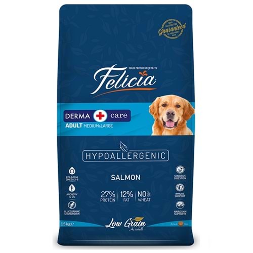 Felicia Derma Care Adult Medium/Large Hypoallergenic Salmon Az Tahıllı Somonlu Köpek Maması (15 Kg)