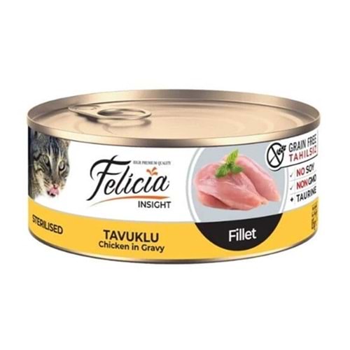 Felicia Insight Sterilised Fillet With Chicken In Gravy Tahılsız Fileto Tavuklu Kısırlaştırılmış Kedi Konservesi (85 Gr)
