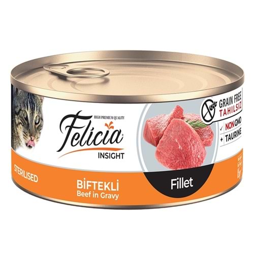 Felicia Insight Sterilised Fillet With Beef In Gravy Tahılsız Fileto Biftekli Kısırlaştırılmış Kedi Konservesi (85 Gr)