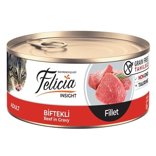 Felicia Insight Adult Fillet With Beef In Gravy Tahılsız Fileto Biftekli Yetişkin Kedi Konservesi (85 Gr)