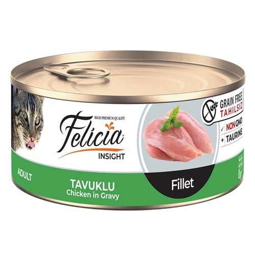 Felicia Insight Adult Fillet With Chicken In Gravy Tahılsız Fileto Tavuklu Yetişkin Kedi Konservesi (85 Gr)