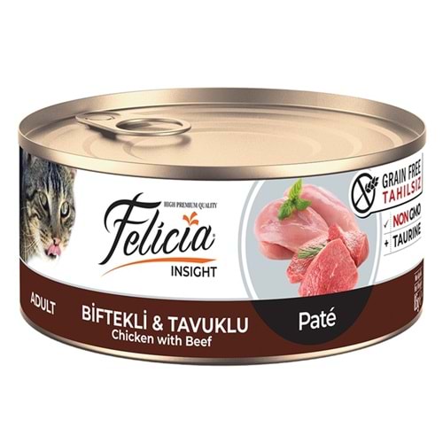Felicia Insight Adult Pate Chicken With Beef Tahılsız Kıyılmış Biftekli ve Tavuklu Yetişkin Kedi Konservesi (85 Gr)