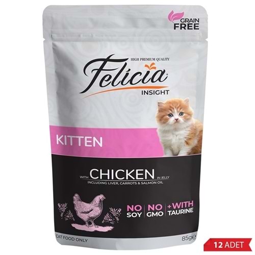 Felicia Pouch Kitten With Chicken In Jelly Tahılsız Jöle İçinde Tavuk Etli Yavru Kedi Yaş Maması 12x85 Gr
