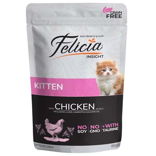 Felicia Pouch Kitten With Chicken In Jelly Tahılsız Jöle İçinde Tavuk Etli Yavru Kedi Yaş Maması (85 Gr)
