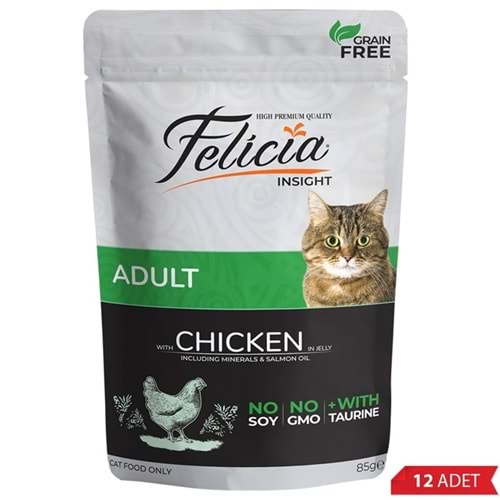 Felicia Pouch Adult With Chicken In Jelly Tahılsız Jöle İçinde Tavuk Etli Yetişkin Kedi Yaş Maması 12x85 Gr