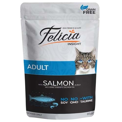 Felicia Pouch Adult With Salmon In Jelly Tahılsız Jöle İçinde Somon Balıklı Yetişkin Kedi Yaş Maması (85 Gr)