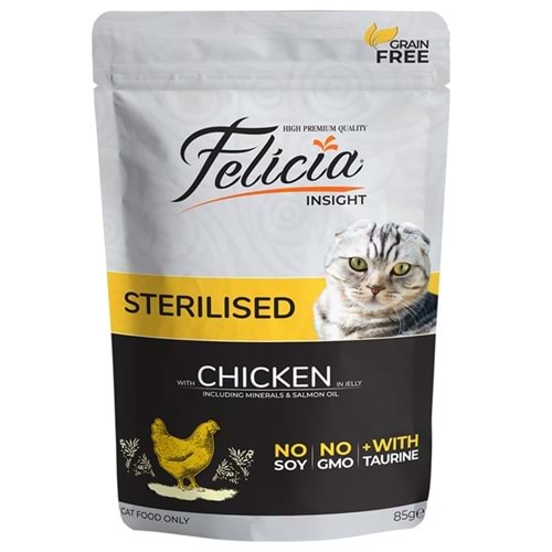 Felicia Pouch Sterilised With Chicken In Jelly Tahılsız Jöle İçinde Tavuk Etli Kısırlaştırılmış Kedi Yaş Maması (85 Gr)