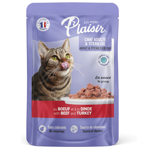 Plaisir Pouch Adult Beef And Turkey Sığır ve Hindi Etli Yetişkin Kedi Yaş Maması 100 Gr