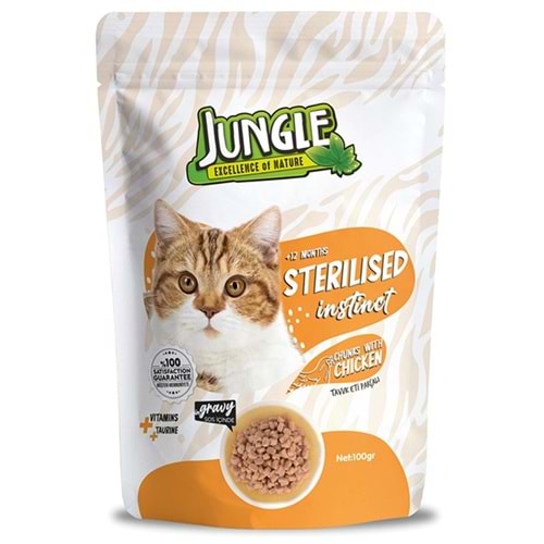 Jungle Pouch Sterilised Chicken Tavuk Etli Kısırlaştırılmış Kedi Yaş Maması 100 Gr