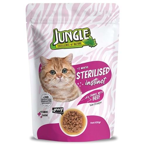 Jungle Pouch Sterilised Beef Sığır Etli Kısırlaştırılmış Kedi Yaş Maması 100 Gr