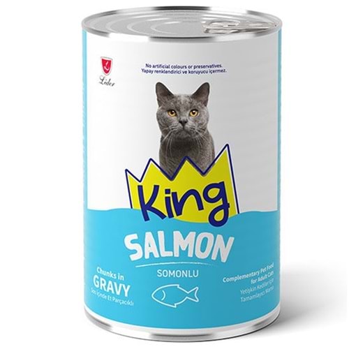 King Adult Salmon Chunks in Gravy Sos İçerisinde Et Parçacıklı Somonlu Yetişkin Kedi Konservesi 400 Gr
