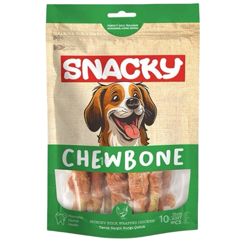 Snacky Chew Bone 10'lu Tavuk Sargılı Çubuk Köpek Ödülü 120 Gr - 13 Cm