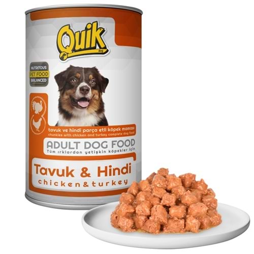 Quik Adult Chicken & Turkey Tavuk ve Hindi Etli Yetişkin Köpek Konservesi 415 Gr