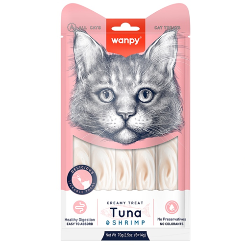 Wanpy Creamy Treat Tuna & Shrimp Ton Balıklı ve Karidesli Sıvı Kedi Ödülü 5x14 Gr