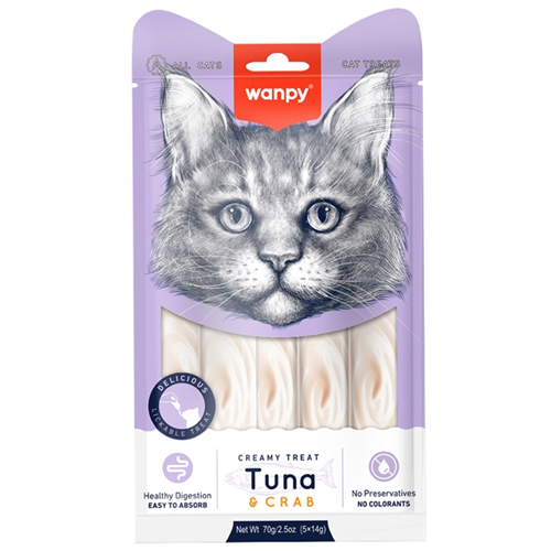 Wanpy Creamy Treat Tuna & Crab Ton Balıklı ve Yengeçli Sıvı Kedi Ödülü 5x14 Gr