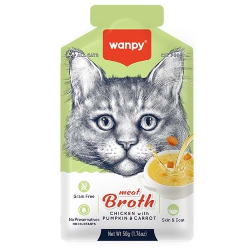 Wanpy Tavuk Etli Bal Kabaklı ve Havuçlu Tahılsız Kedi Çorbası 50 Gr