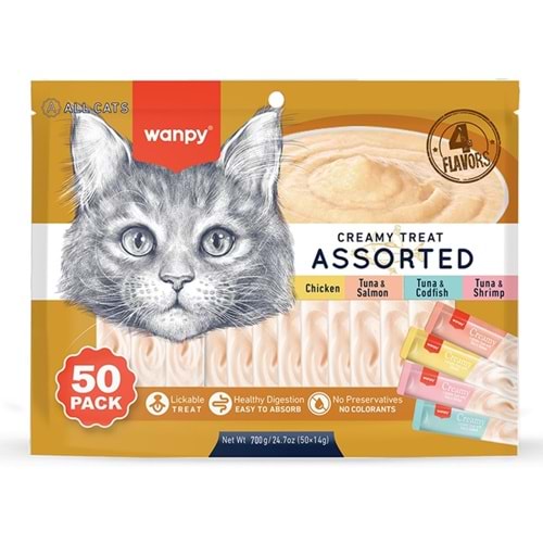 Wanpy Creamy Treat Assorted Karışık 4 Lezzetli Sıvı Kedi Ödülü 50x14 Gr