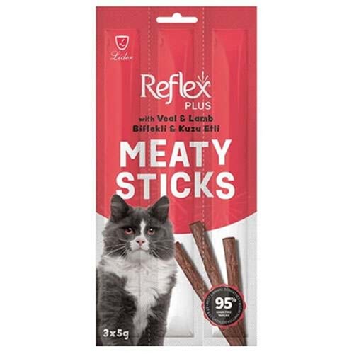 Reflex Plus Cat Meaty Sticks With Veal & Lamb Biftekli ve Kuzu Etli Tahılsız Yetişkin Kedi Ödülü 3x5 Gr