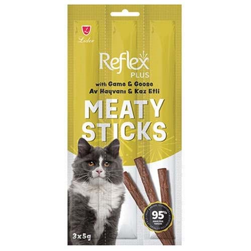 Reflex Plus Cat Meaty Sticks With Game & Goose Av Hayvanı ve Kaz Etli Tahılsız Yetişkin Kedi Ödülü 3x5 Gr