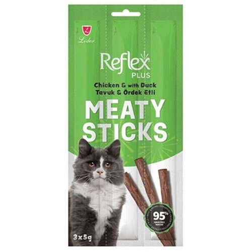 Reflex Plus Cat Meaty Sticks With Chicken & Duck Tavuk ve Ördek Etli Tahılsız Yetişkin Kedi Ödülü 3x5 Gr