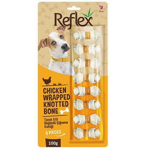 Reflex Chicken Wrapped Knotted Bone Tavuk Etli Düğümlü Çiğneme Kemiği 100 Gr - 8 Adet