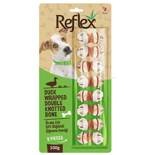 Reflex Duck Wrapped Double Knotted Bone Ördek Etli Çift Düğümlü Çiğneme Kemiği 100 Gr - 8 Adet