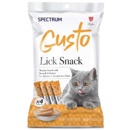 Spectrum Gusto Lick Snack Ton Balıklı ve Tavuk Etli Sıvı Kedi Ödülü 4x15 Gr