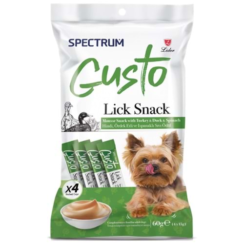 Spectrum Gusto Lick Snack Hindi, Ördek Etli ve Ispanaklı Sıvı Köpek Ödülü 4x15 Gr