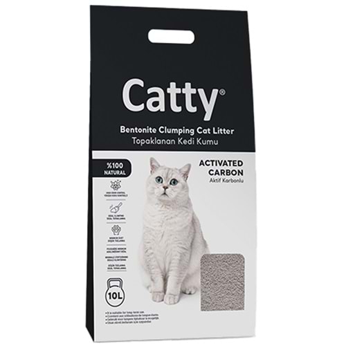 Catty Bentonit Activated Carbon Aktif Karbonlu Topaklanan İnce Taneli Kedi Kumu 10 Lt