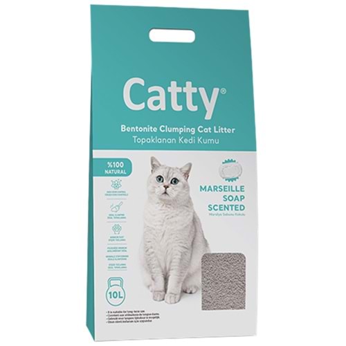 Catty Bentonit Marseille Soap Scented Marsilya Sabunlu Topaklanan İnce Taneli Kedi Kumu 10 Lt