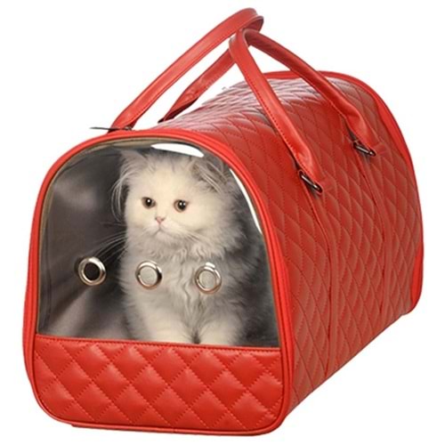 Zampa Molina Kedi Köpek Deri Taşıma Çantası (Kırmızı) (28x47x30 Cm)