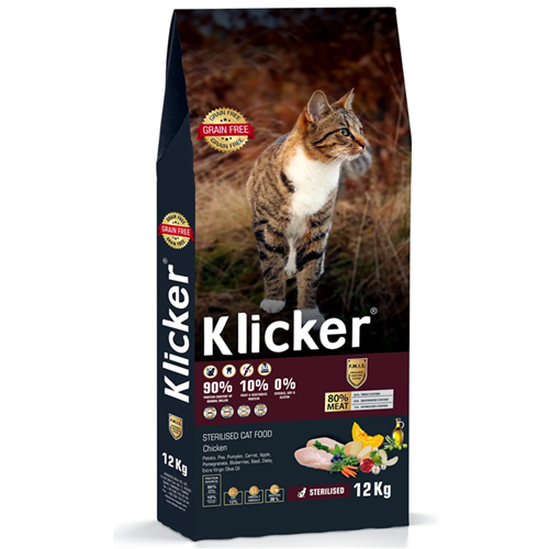 Klicker Sterilised Cat Food With Chicken Tavuklu Kısırlaştırılmış Kedi Maması 12 Kg