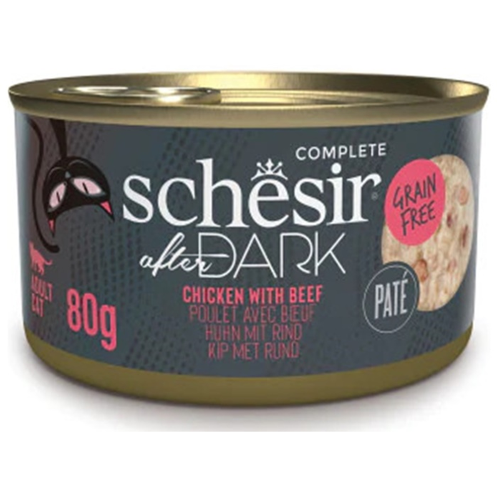 Schesir After Dark Velvet Pate Tavuk ve Sığır Etli Tahılsız Kıyılmış Kedi Konservesi 80 Gr