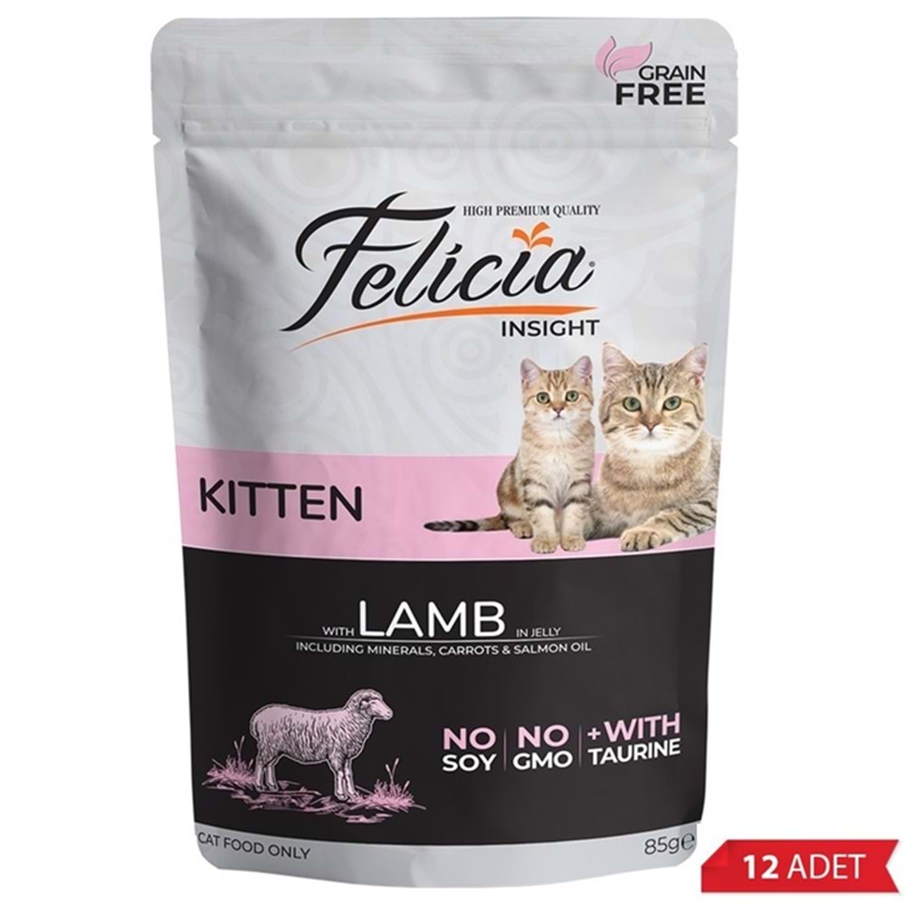 Felicia Pouch Kitten With Lamb In Jelly Tahılsız Jöle İçinde Kuzu Etli Yavru Kedi Yaş Maması 12x85 Gr
